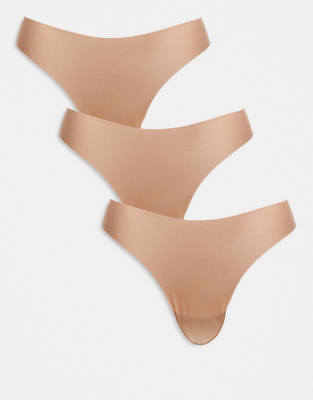 3-pack no VPL and lace thongs in beige-Neutral