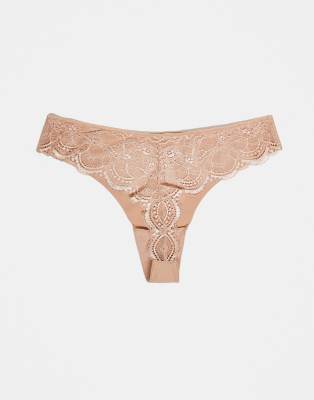 Asos Design 3-pack No Vpl And Lace Thongs In Brown