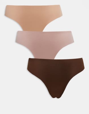 ASOS DESIGN 3 pack no vpl brazilian brief in neutrals - view 1