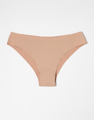 Asos Design 3 Pack No Vpl Brazilian Briefs In Neutral