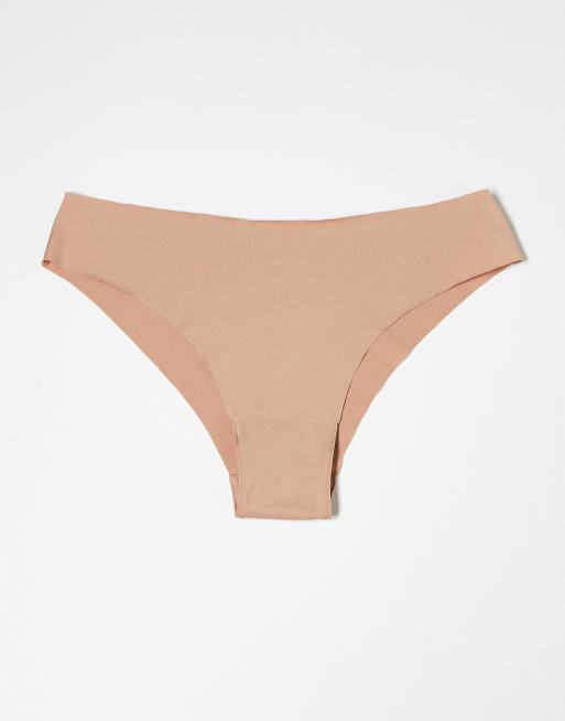 ASOS DESIGN 3 pack no vpl brazilian briefs in beige, 2 of 3