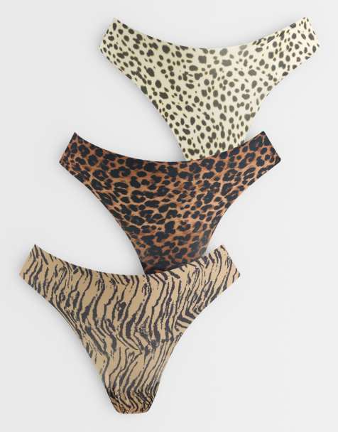 ASOS DESIGN 3 pack no vpl G-strings in animal print - view 1