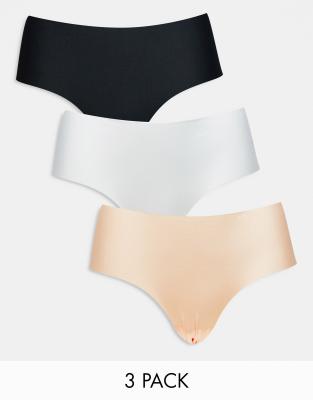 ASOS DESIGN 3 pack no vpl hipster short in black, white & beige - view 1