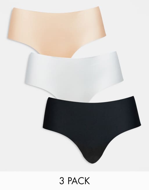 ASOS DESIGN 3 pack no vpl hipster short in black, white & beige