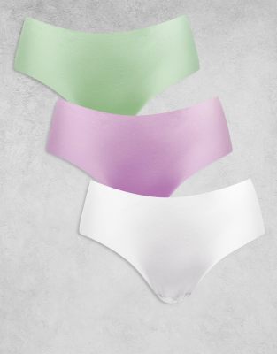 ASOS DESIGN ASOS DESIGN 3 pack no vpl hipster short in white lilac & pistachio-Multi