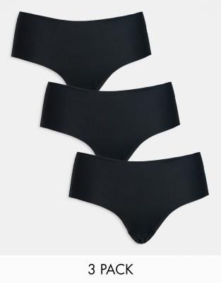 ASOS DESIGN 3 pack no VPL hipster shorts in black