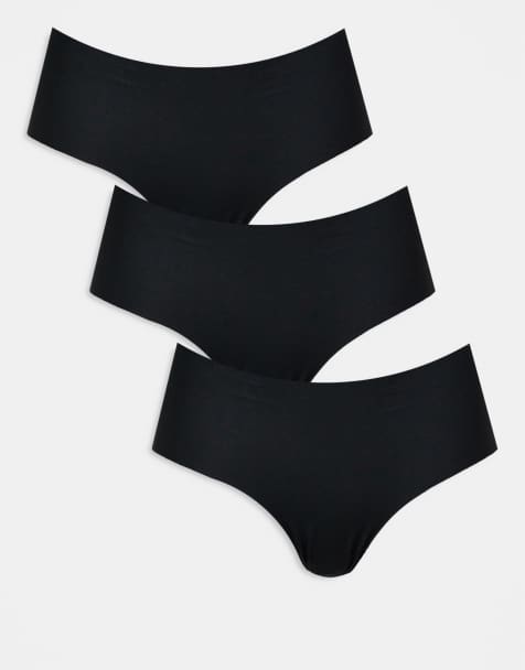 ASOS DESIGN 3-pack no-VPL hipster shorts in black - view 1