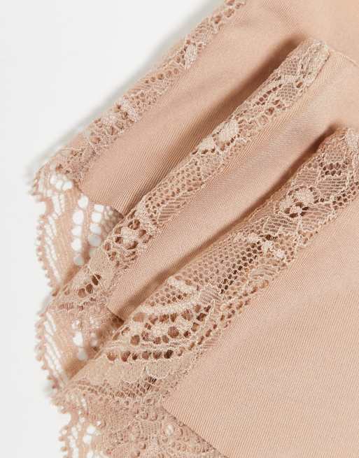 ASOS DESIGN 3 pack no VPL & lace brazilian brief in beige, 2 of 4