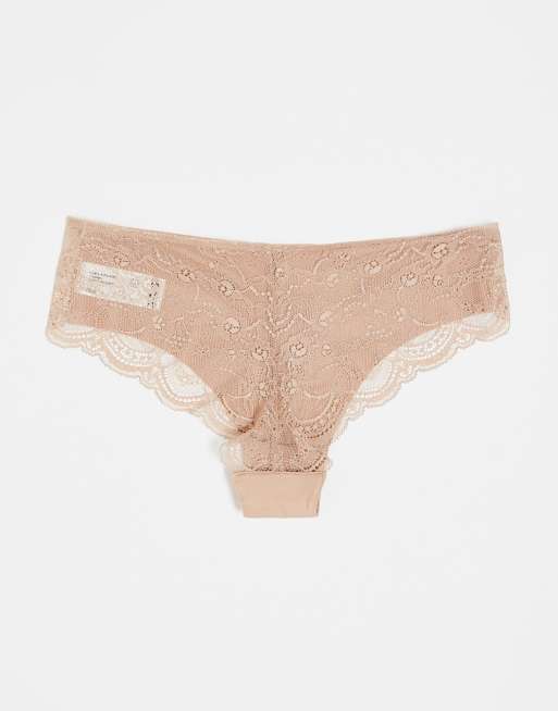 ASOS DESIGN 3 pack no VPL & lace brazilian brief in beige, 3 of 4