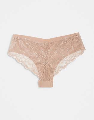 Asos Design Curve 3 Pack No Vpl & Lace Thong In Neutral