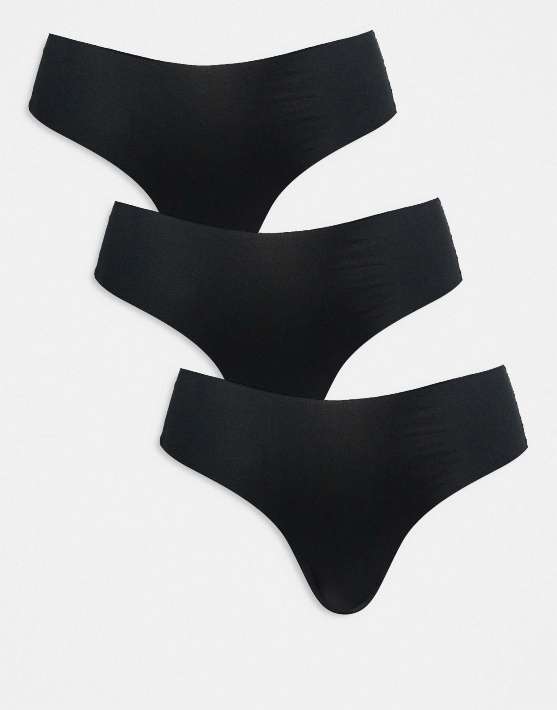 asos design 3 pack no vpl & lace brazilian briefs in black