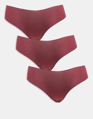 Asos Design 3 Pack No Vpl & Lace Brazilian Briefs In Multi