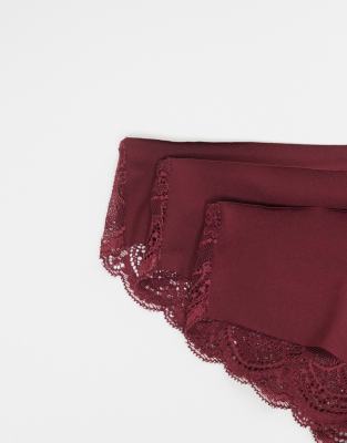 Asos Design 3 Pack No Vpl & Lace Brazilian Briefs In Multi