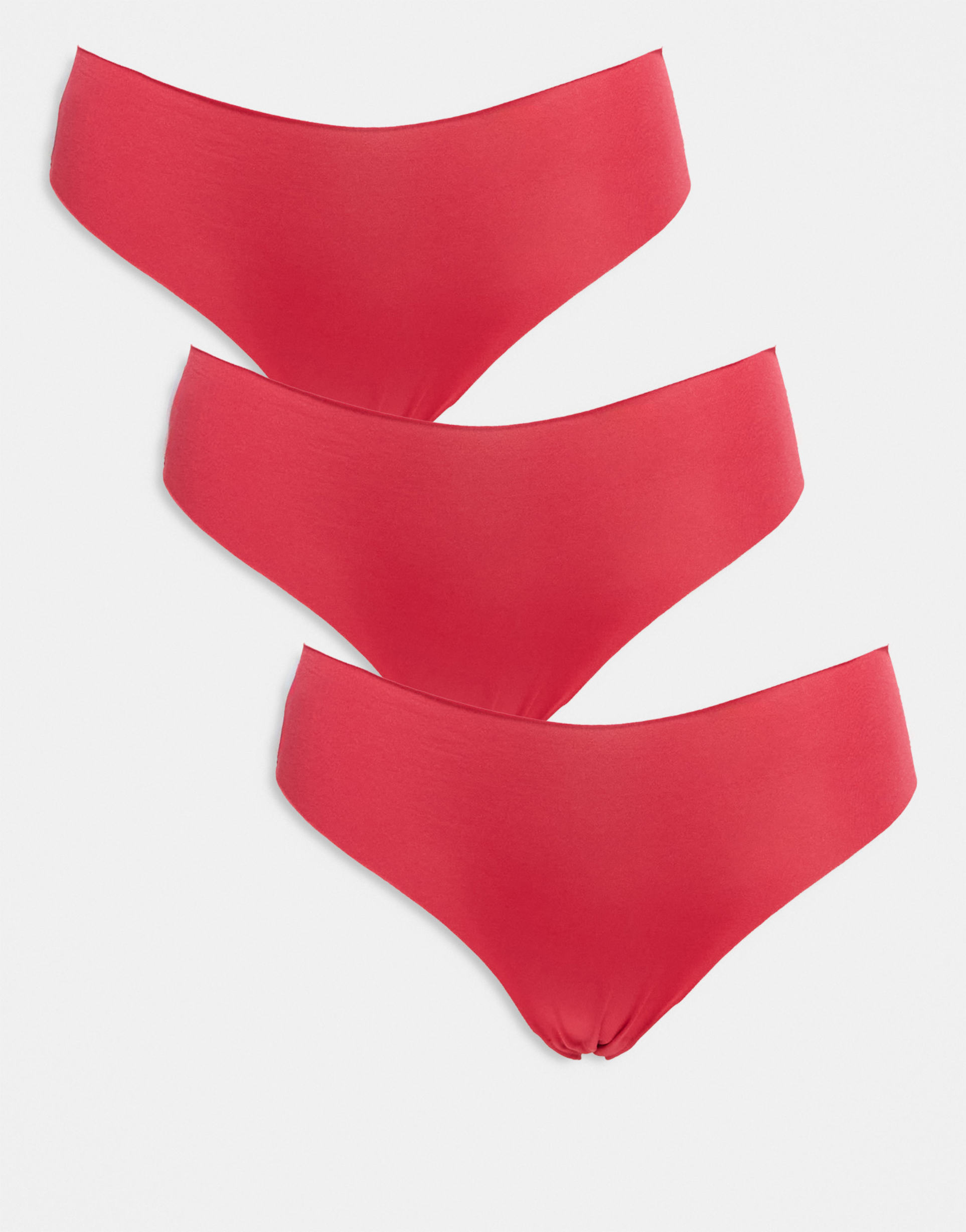 asos design 3 pack no vpl & lace brazilian briefs in cherry red