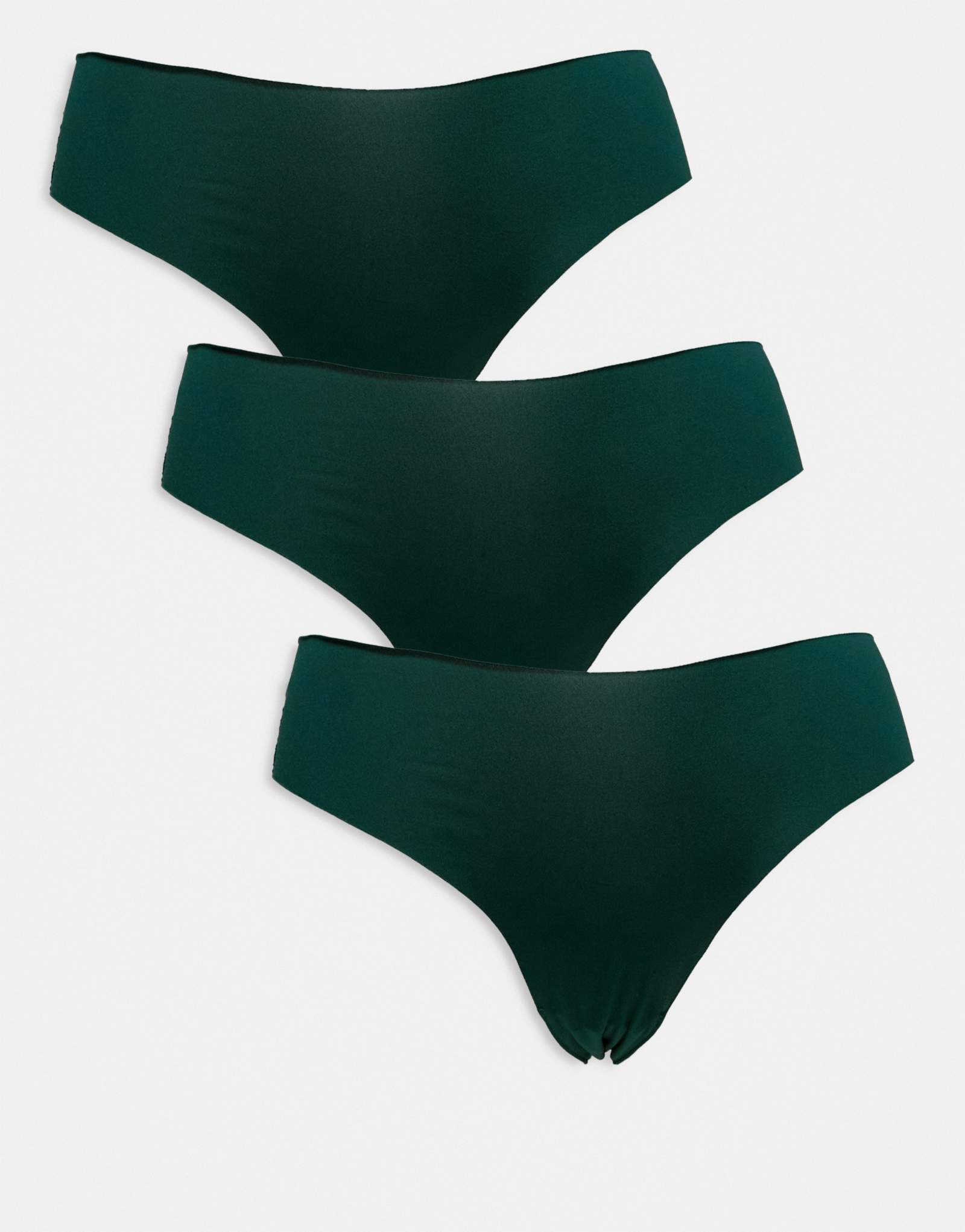 Бразильские трусы ASOS DESIGN из 3-х упаковок без vpl и кружевных вставок темно-зеленого цвета