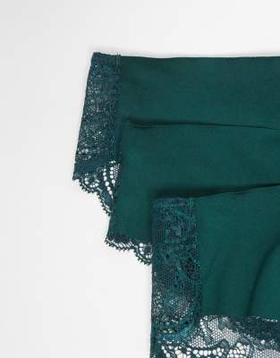 Asos Design 3 Pack No Vpl & Lace Brazilian Briefs In Green