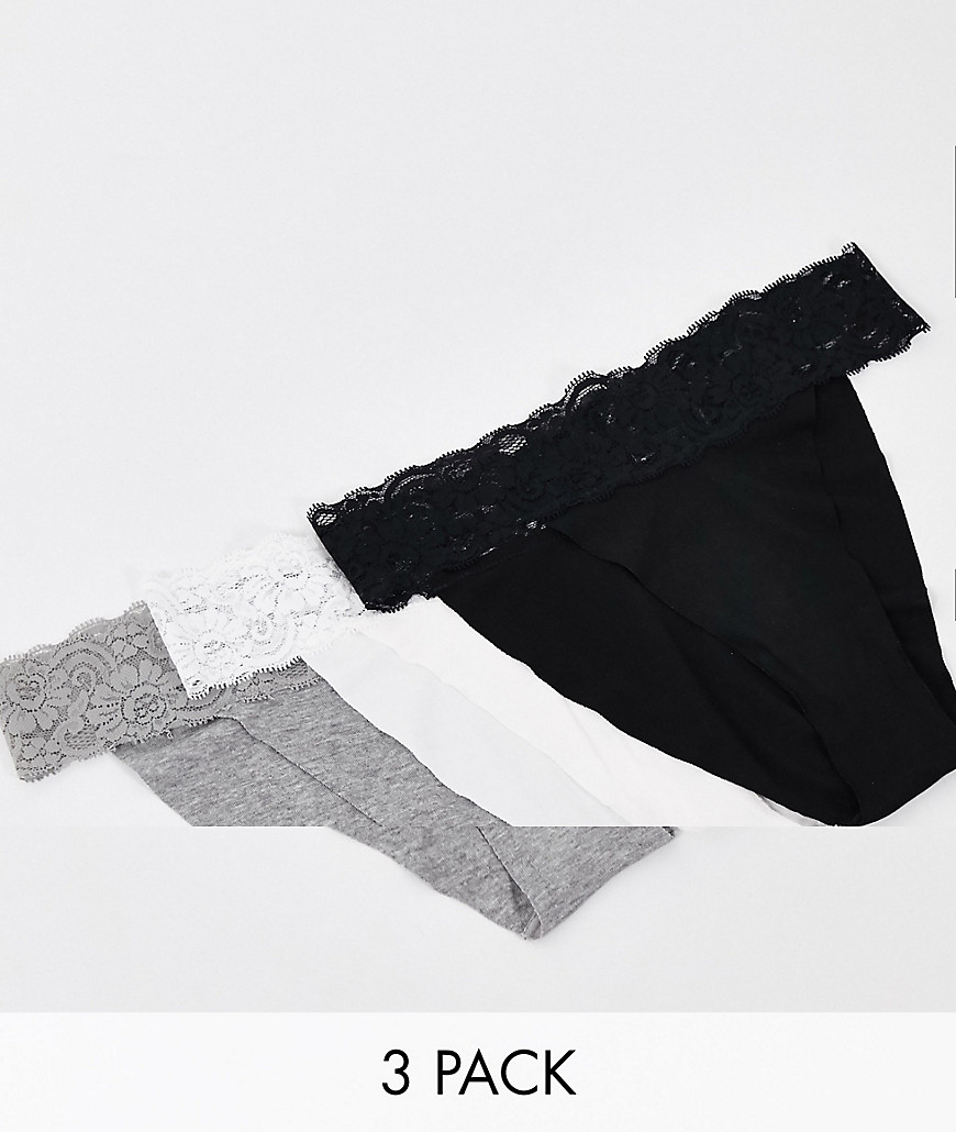 ASOS DESIGN 3 pack no vpl & lace brazilian underwear-Multi