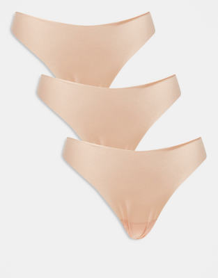 Asos Design 3 Pack No Vpl & Lace Thong In Neutral