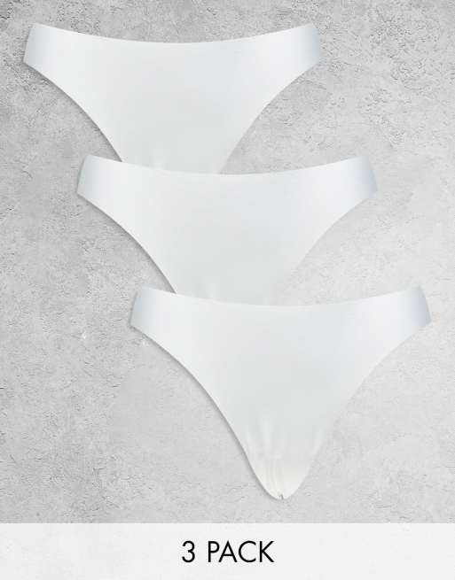 ASOS DESIGN 3 pack no VPL & lace thong in white