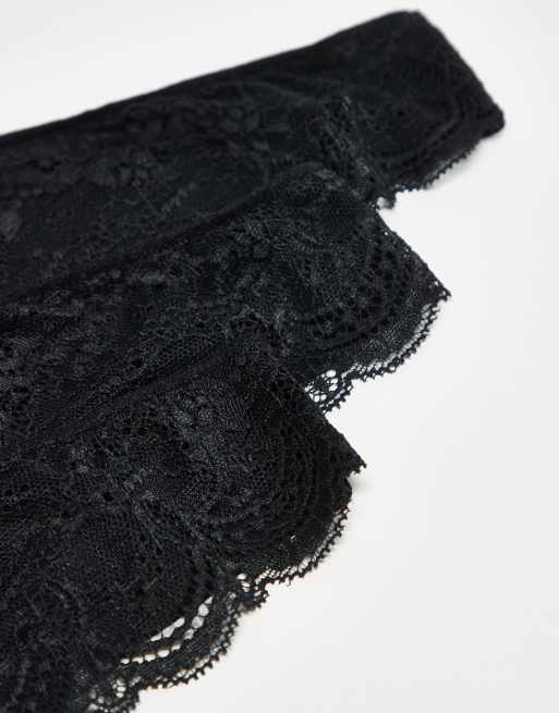 ASOS DESIGN 3 pack no vpl & lace trim thongs in black, 3 of 3
