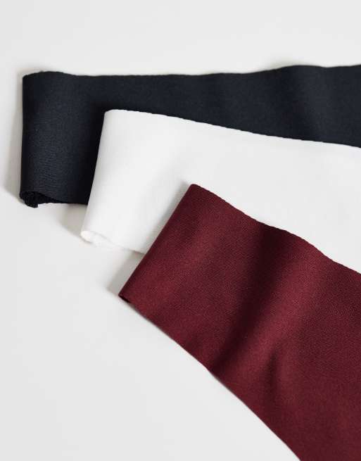ASOS DESIGN 3 pack no vpl lingerie thong in black, white & burgundy, 3 of 3