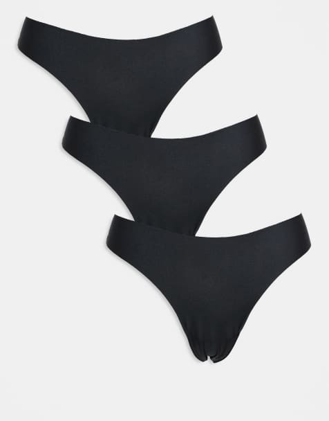 ASOS DESIGN 3 pack no VPL lingerie thong in black - view 1