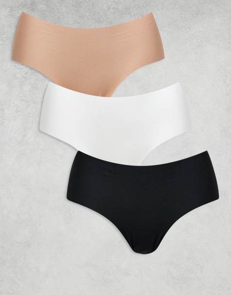 ASOS DESIGN 3 pack no vpl mid coverage brief in black, white & beige - view 1
