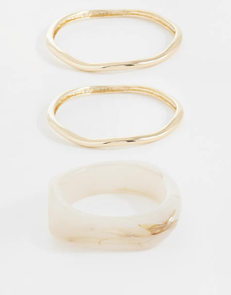 ASOS DESIGN 3 pack of bangles in natural resin and gold tone - view 1
