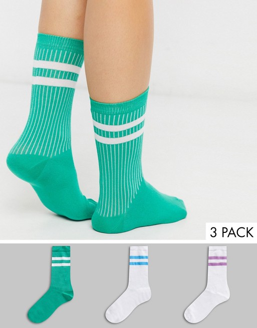 ASOS DESIGN 3 pack of calf length stripe socks in multi