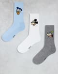 [ASOS DESIGN] ASOS DESIGN 3 pack of Disney's Mickey Mouse and friends socks in multi 43-48 WHITE, BLUE, GREY