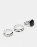 [ASOS DESIGN] ASOS DESIGN 3 pack of embossed rings with black stone in silver tone M-L SILVER