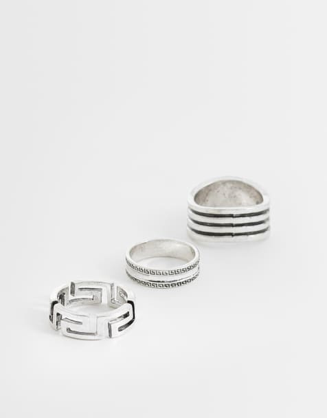 ASOS DESIGN 3 pack of Greek wave and layered ring in silver tone - view 1