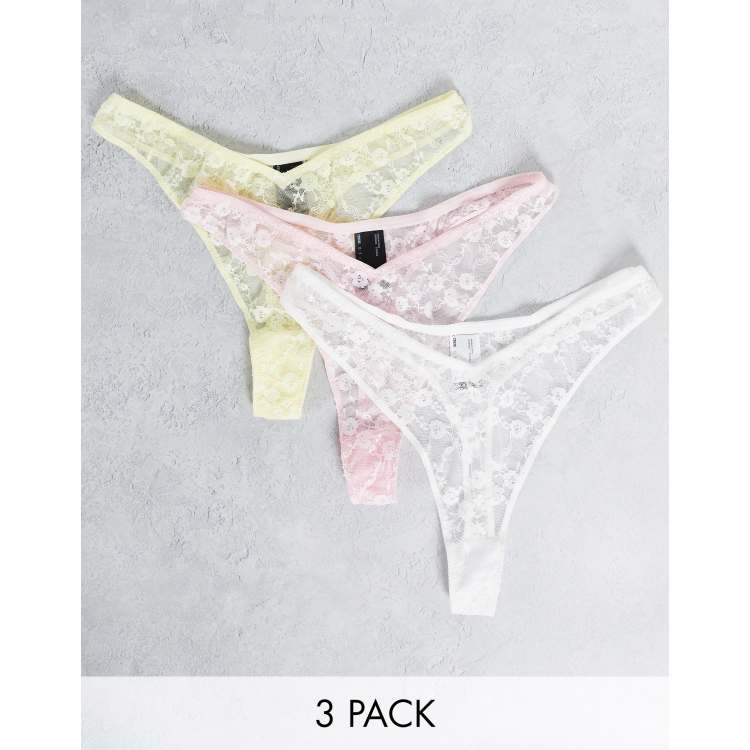 Womens Light Pink 3pk Invisible V-Front Lace Fashion Thongs