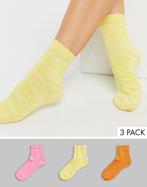 ASOS DESIGN 3 pack of marl ankle socks in multi colours