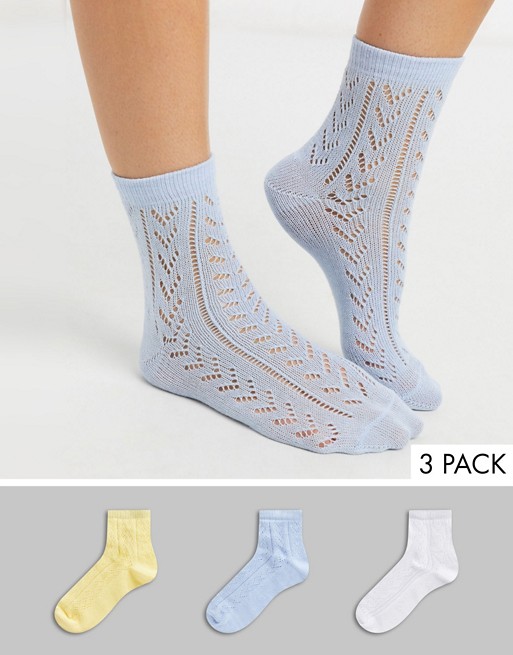 ASOS DESIGN 3 pack of peraline socks in pastels
