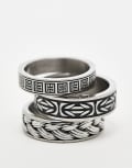 [ASOS DESIGN] ASOS DESIGN 3 pack of waterproof stainless steel burnished design band rings in silver S-M SILVER