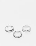 [ASOS DESIGN] ASOS DESIGN 3 pack of waved molten rings in silver tone M-L SILVER