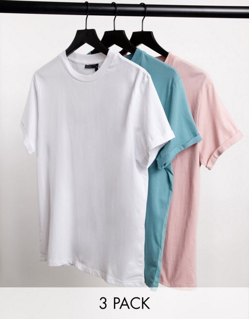 ASOS DESIGN 3 pack organic t-shirt with roll sleeve | ASOS