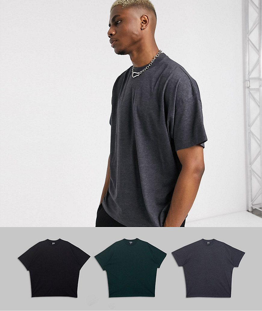 ASOS DESIGN – 3-pack oversize-t-shirtar med rund halsringning – Spara-Flerfärgad