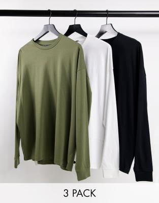 ASOS DESIGN 3 pack oversized long sleeve t-shirt in multi - MULTI - ASOS Price Checker