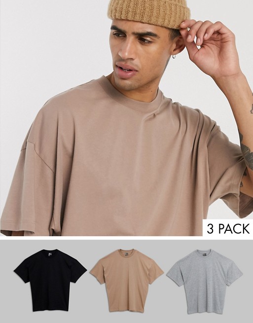 ASOS DESIGN 3 pack oversized t-shirt with crew neck save