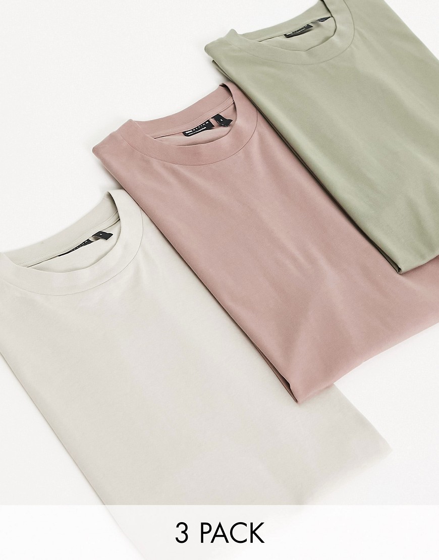 ASOS DESIGN 3 Pack oversized vest in beige, pink and khaki-Multi