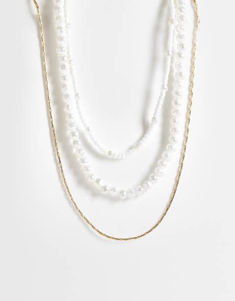 ASOS DESIGN 3-pack pearl and chain necklaces in gold - view 1