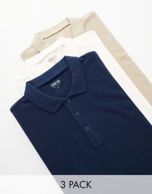 Asos Design 3 Pack Pique Polo In Multiple Colors