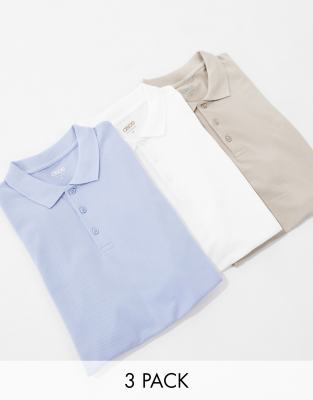 Asos Design 3 Pack Pique Polo Shirts In Multiple Colors