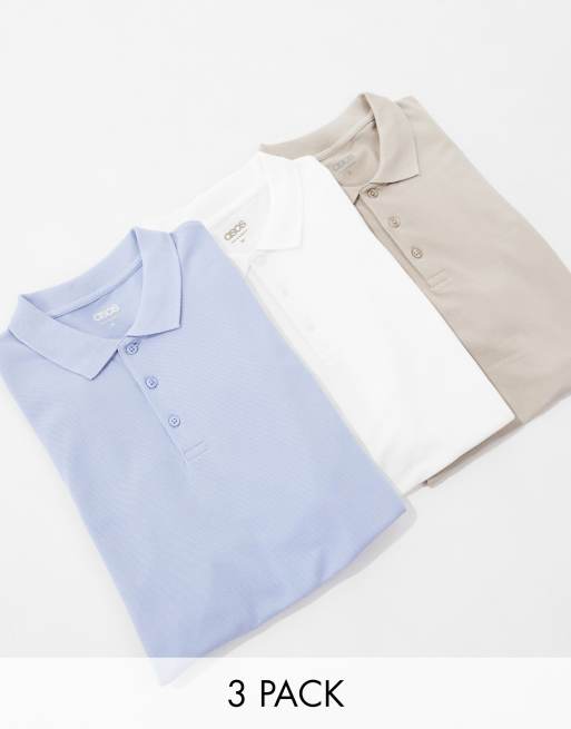 ASOS DESIGN 3 pack pique polos in multiple colors