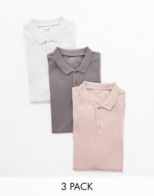 3 pack pique polos in multiple colors