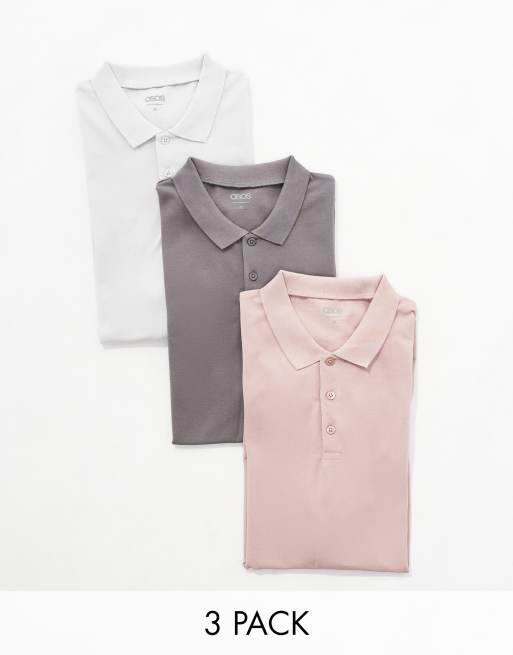 ASOS DESIGN 3 pack pique polos in multiple colours