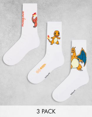 Asos Design 3 Pack Pokémon Socks With Charmander Character In White