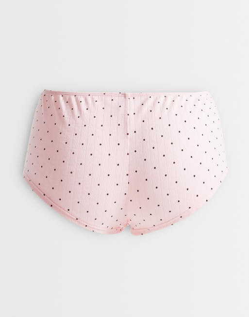 ASOS DESIGN 3 pack polka dot pointelle boy shorts in pink & grey, 3 of 3